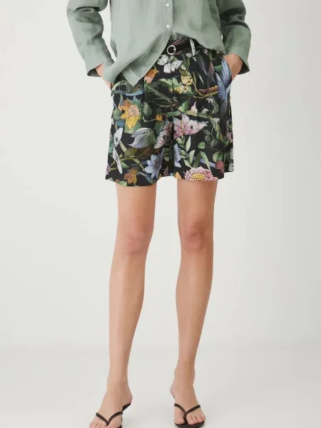 Ленен къс панталон Medicine с десен със стандартна талия черно