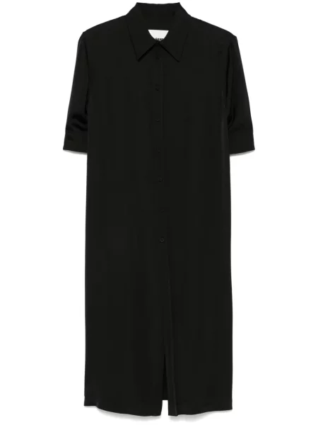 Rochie tip cămașă Jil Sander din satin până la genunchi de costum negru