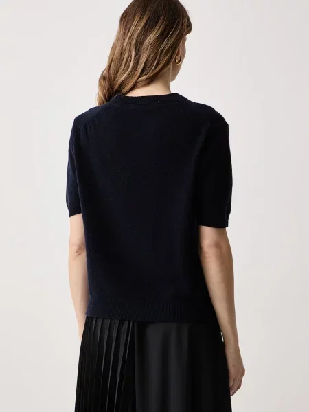 Haveone sweter z krótkim rękawem z kaszmirem granatowy