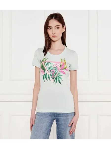 Guess Póló Türkizkék Slim Fit menta