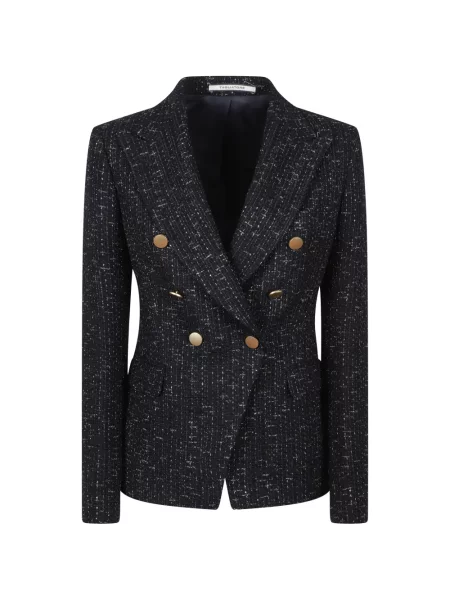 Geacă Tagliatore din tweed cu două rânduri de nasturi albastru