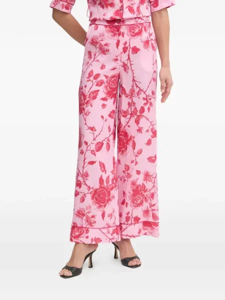 Pantaloni palazzo Fracomina cu model floral cu imagine roz