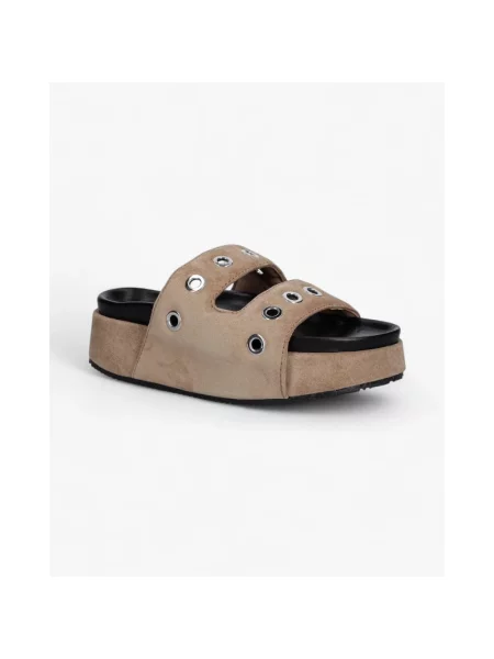 Inuikii klapki zamszowe Suede Studs brązowy na platformie beżowe