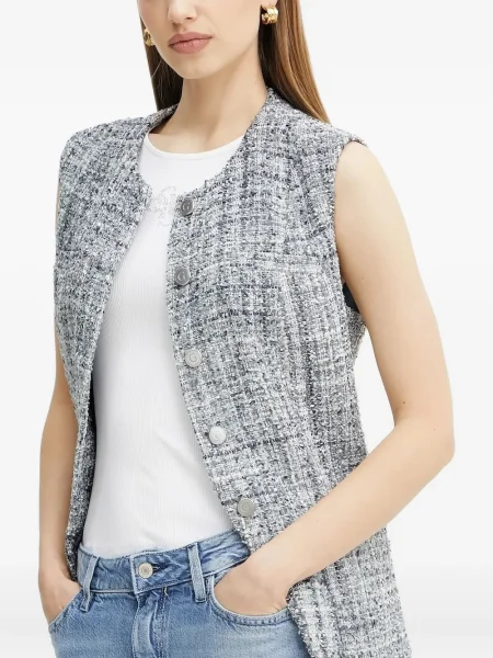 Vestă Guess fără mâneci din tweed gri