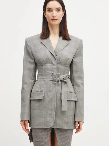 Sportmax geacă de lână Emy un singur rand de cu imprimeu gri