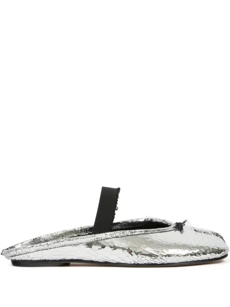 Papuci tip mules Maison Margiela din piele slip-on argintiu