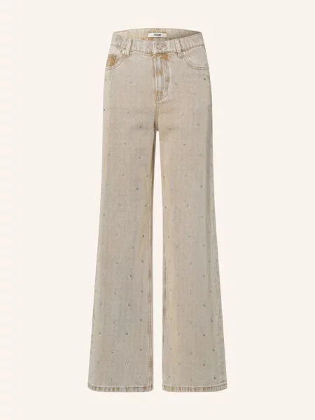 Maje Jeansy Wide Leg Z Kamyczkami Ozdobnymi beige beżowe