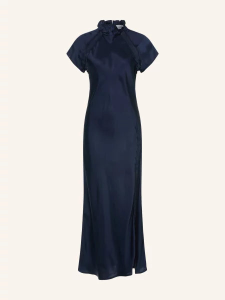 Claudie Pierlot Satynowa Sukienka Z Koronką blau granatowa