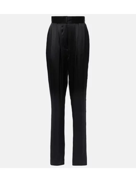 Pantaloni Tove cu talie înaltă de mătase negru