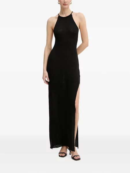Rochie maxi Bardot cu gât halter negru