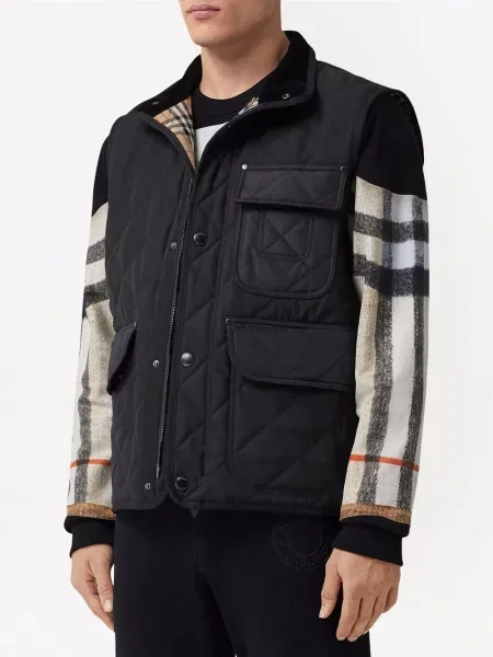 Kostkovaná retro prošívaná vesta Burberry černá
