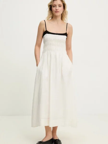 Answear Lab rochie din in maxi evazati alb