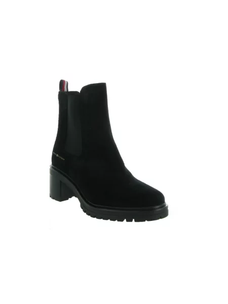 Sztyblety Tommy Hilfiger skórzane eleganckie na średnim obcasie czarne