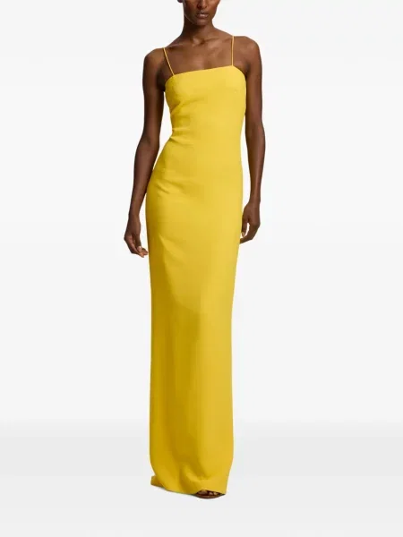 Rochie maxi Ralph Lauren Collection de mătase cu bretele galben