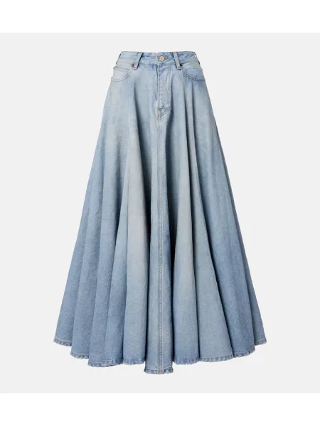 Fustă din denim Balenciaga plisată până la genunchi albastru