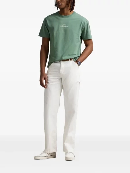 Kožené tričko Polo Ralph Lauren bez podpatku zelené