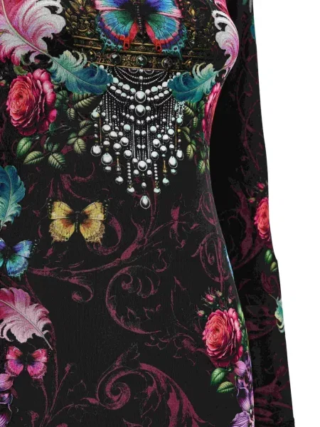 Дънкова рокля Versace Jeans Couture на цветя с принт до коляното черно