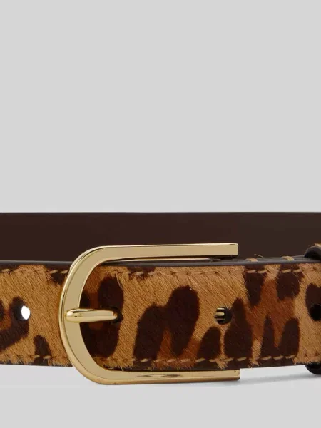 Wąski pasek ze skóry z nadrukiem skóry leoparda Lauren Ralph Lauren
