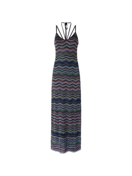 Rochie Missoni tricotate țesută cu bretele albastru