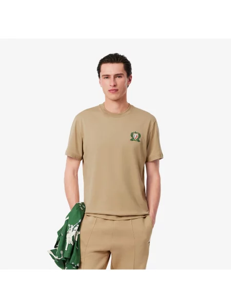 Lacoste Koszulka Z Haftem French Made beżowa