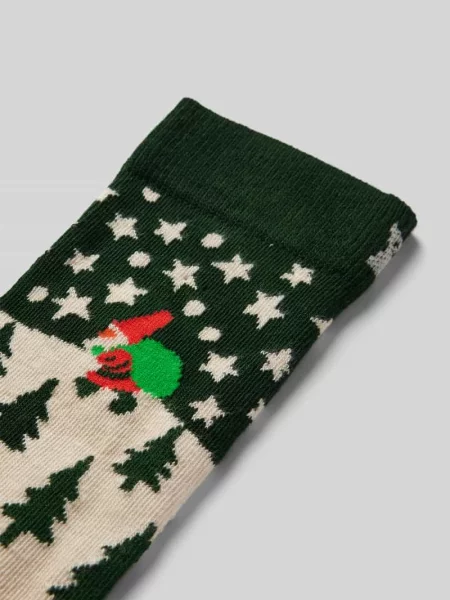 Skarpety o kroju regular fit z wyhaftowanym motywem model ‘Santa’ Happy Socks zielone