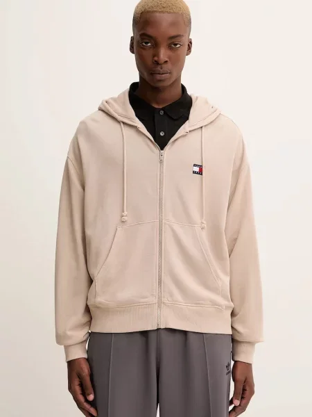 Суичър с качулка Tommy Jeans с качулка с апликация бежово