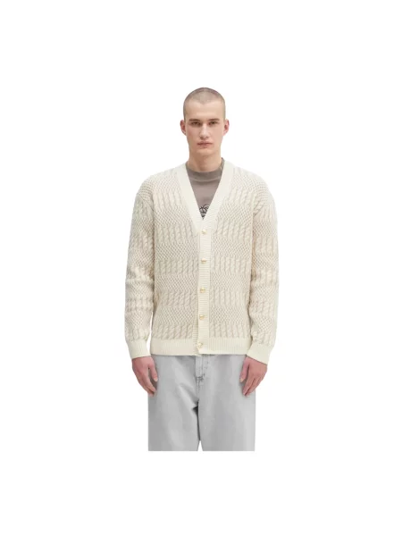 Drôle de Monsieur kardigan wełniany Le Cardigan Torsades Bicolore beżowy