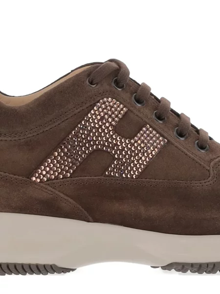 Sneakerși Hogan din piele de căprioară de cristal maro
