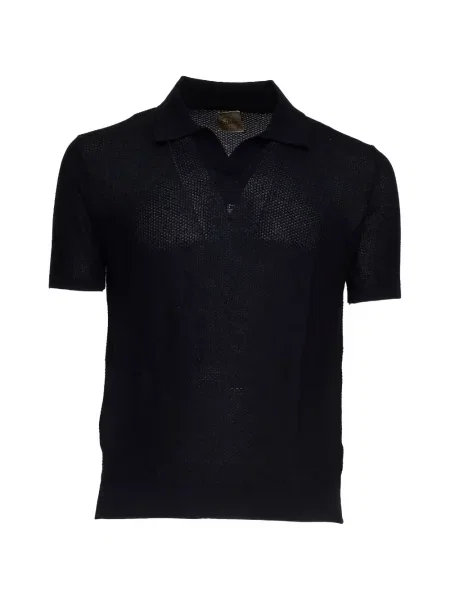 Tricou polo Rakki tricotate cu decolteu în V albastru