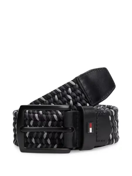 Cu centură curea Tommy Hilfiger din piele țesută negru