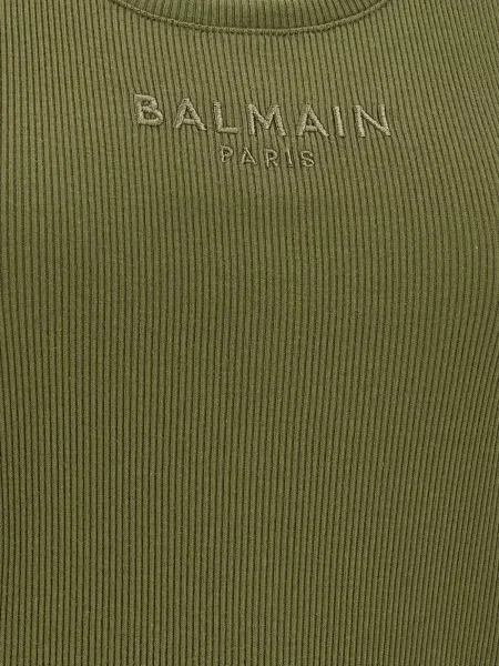 Top Balmain cu broderie cu nervuri verde