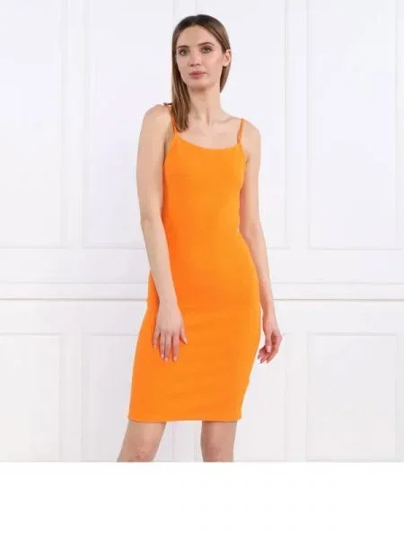CALVIN KLEIN JEANS Rochie SLUB RIB STRAPPY DRESS portocaliu