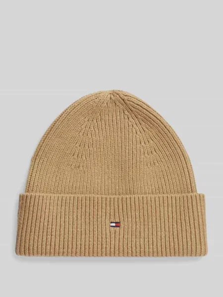 Czapka z mieszanki bawełny z dodatkiem wełny Tommy Hilfiger beżowa