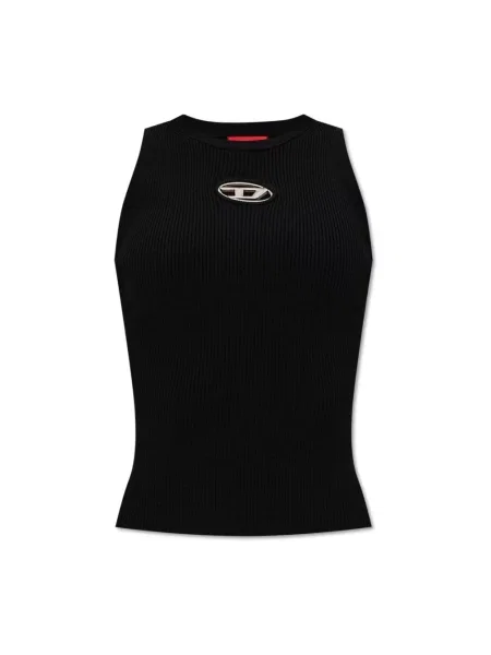 Top Diesel z dekoltem w serek na ramiączkach żakardowy czarny