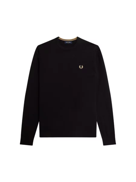 Lekka bluza Fred Perry klasyczna z dekoltem w kształcie litery U czarna