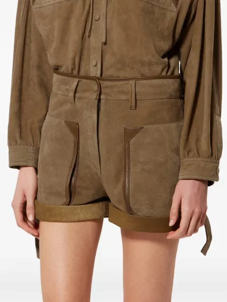 Pantaloni scurți Isabel Marant din piele de căprioară maro