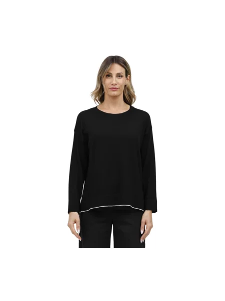 Sweter Alpha Studio z długim rękawem z dekoltem w łódkę czarny