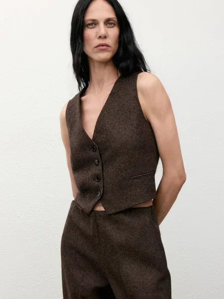 Жилет класичний MANGO вовна/поліестер коричневий