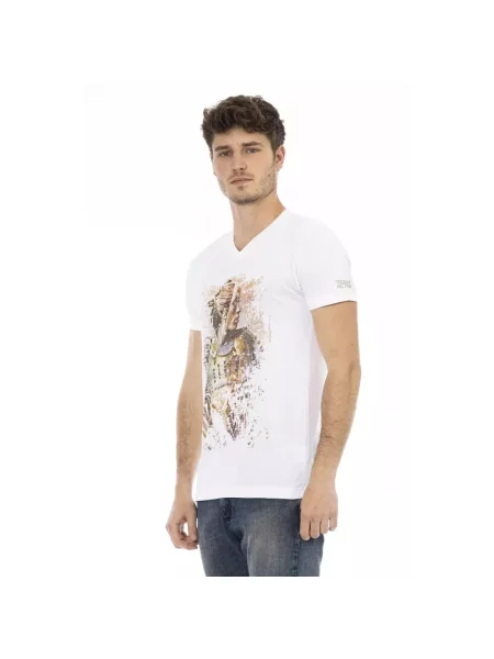 Krótka koszulka Trussardi z dekoltem w serek elegancka biała