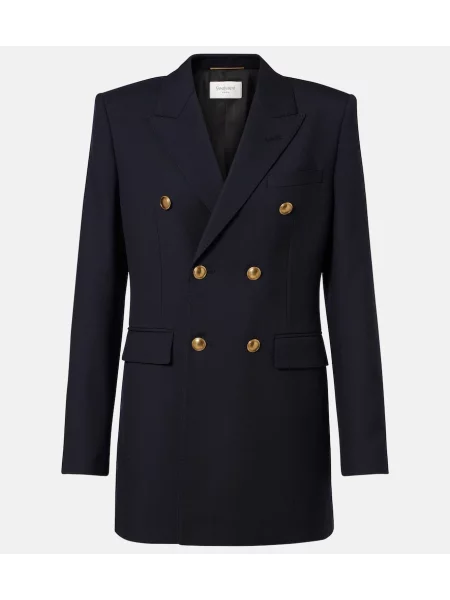 Sacou Saint Laurent de lână cu două rânduri de nasturi albastru