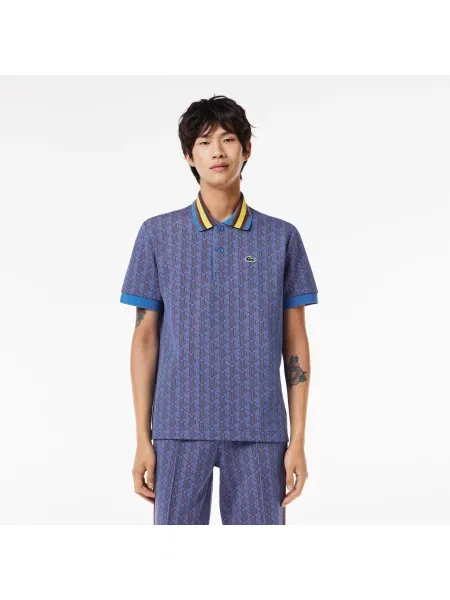 Lacoste Koszulka Polo Classic Fit Z Kołnierzykiem Kontrastowym I Motywem Monogramu czerwona