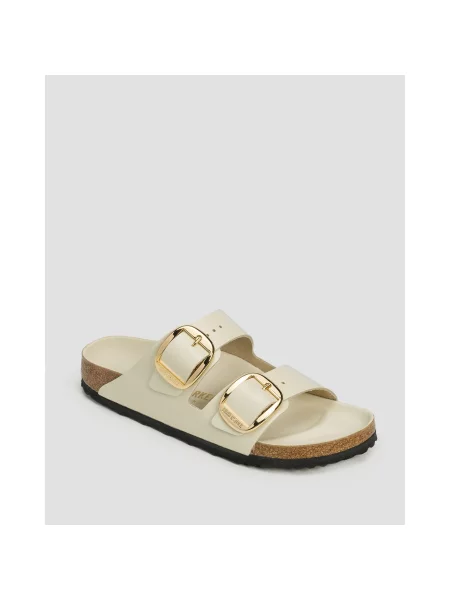 Klapki Birkenstock zamszowe na sprzączkę beżowe
