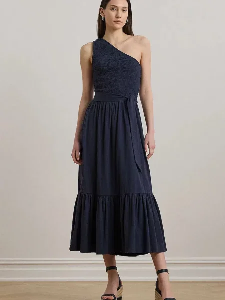 Lauren Ralph Lauren sukienka granatowy midi rozkloszowana