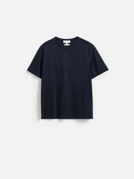 Reserved Tricou cu croială regular și adaos de mătase bleumarin
