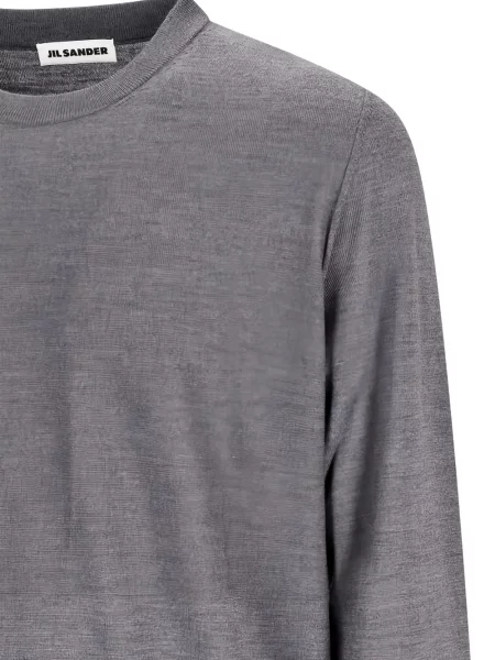 Pulover Jil Sander de lână cu decolteu rotund gri