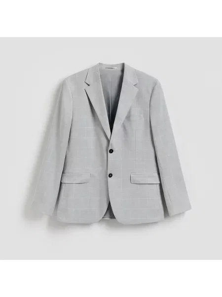 Reserved Kostkovaný blejzr slim fit světle šedá