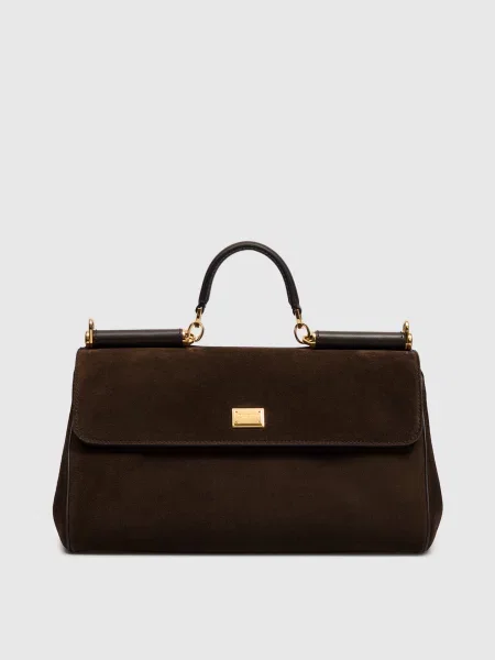 Замшева сумка My Sicily з логотипом Dolce&gabbana коричнева