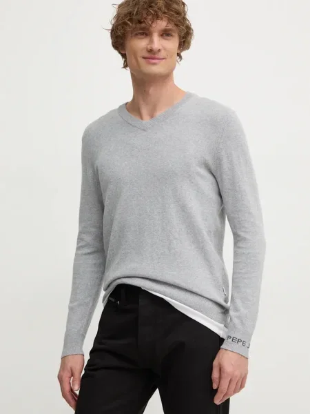 Пуловер с вълна Pepe Jeans NEW ANDRE V NECK мъжки от лека материя сиво