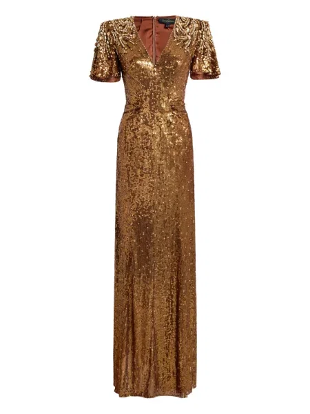Rochie Jenny Packham cu paiete de costum auriu