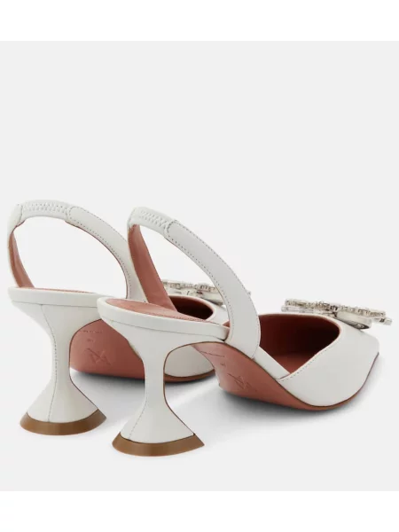 Pantofi cu toc Amina Muaddi din piele slingback alb